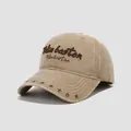 Detail of Boston embroidery on khaki cotton kids baseball cap with hip-hop style stitching - 54cm (3-8 Years) / Khaki