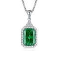 Collana in argento S925 con smeraldo rettangolare e alone di diamanti scintillanti - FDDZ-022 Verde Smeraldo