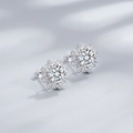 Luxury S925 sterling silver halo stud earrings with high carbon diamonds in sun flower shape - 925 Silver / White Zirconia Stud Earrings
