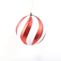 Palla di Natale da 15cm con strisce a spirale rosso opaco e bianco glitterato e cordino oro - Rosso & Bianco