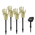 Solar powered skeleton hand garden stakes for Halloween outdoor landscape lighting decor - Ghost Hand Stake Set of 4 (Warm White)