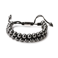 Double-layer woven hematite beaded bracelet with adjustable silver sliding closure - Double Row Hematite