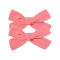 Set of two pink slub cotton linen bow hair clips for girls with natural fabric texture - Bow Hair Clips Set / Pink