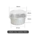 Disposable 130ml silver aluminum foil baking cup with clear lid and size measurements - Silver