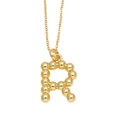 Polished gold letter R pendant necklace featuring beaded texture and delicate cable chain - Letter R