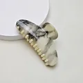 Elegant off-white square hair claw clip with black marble texture for thick hair - Grey Half-Circle [10.5CM]