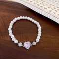 Zircon Pink Heart Pearl Elastic Bracelet