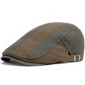 Vintage cotton flat cap in brown and charcoal gray patchwork with adjustable metal side buckle - Adjustable [55-59cm] / Army Green