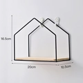 Nordic house-shaped wall shelf in black metal and wood, dimensions 20x10.5x16.5cm - Black - Small House Shape