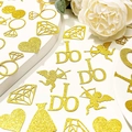 Golden glitter confetti set with heart, diamond, and ring shapes for wedding table decor - Gold I DO Theme Set