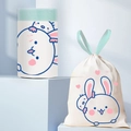 Bolsa de almacenamiento con cordón, estampado de conejo azul y bote a juego - Conejo Feliz Engrosado (Cordón) / 5 Rollos (75 Unidades)