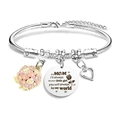 Detail of silver snake chain bracelet with floral, heart and MOM engraved charms - Bouquet Heart