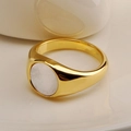 Minimalist gold signet ring with a round white shell inlay and polished geometric finish - US 8 / Gold