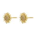 Close-up of golden sunflower earrings featuring intricate metal petals with inlaid crystals - Golden Sunflower Style(VE1245)