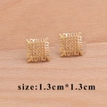 Geometric square hollow gold-plated flower earrings measuring 1.3cm by 1.3cm - Golden Hollow Mesh Style (M60009)