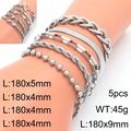 5pcs silver stainless steel chain bracelet set featuring cuban, snake and rope styles - 5-Piece Set Silver Combination Style (KB203726-Z) / Silver