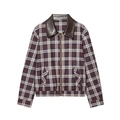 Giacca bomber a scacchi classica con colletto in pelle marrone e zip metallica - S / Tops