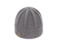 Gray chunky knit beanie with diamond pattern, wave texture, and brown leather patch - Light Gray