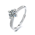 Adjustable sterling silver heart engagement ring with a round zircon and pave accents - J0316-Four-Prong Micro-Pave
