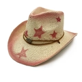 Western-Strohhut mit rosa Sternenmuster und dekorativer Vintage-Metallschnalle - Rosa / M (56-58cm)