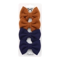 Set of four polyester bow hair clips for girls in brown and navy blue on white card - Brown/Navy Blue