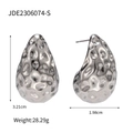 Silver hammered teardrop stud earrings in high polish stainless steel finish - Silver (JDE2306074-S)