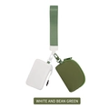 Mini wrist pouch combo in white and bean green waterproof nylon with strap - White/Bean Green