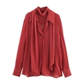 Elegante rote Bluse mit geometrischem Print, langen Ärmeln und modischer Halsschleife - XS / Rot Gepunktet