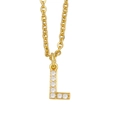 Macro shot of gold-plated capital letter L pendant necklace with cubic zirconia inlay - L / Gold