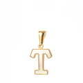 Minimalist gold T-letter pendant necklace with mother of pearl inlay on white background - Letter T