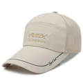 Beige ademende mesh honkbalpet met RMX FASHION SPORT borduursel in zijaanzicht - Verstelbaar / Khaki