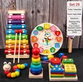 6-piece wooden educational toy set including xylophone and clock for toddlers - 6-Piece Set (Shape Sorter + Caterpillar + Rainbow Tower + Hand Bell + Clock + Xylophone)