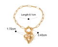 Ciondolo a cuore con perle su catena a graffetta in oro 18k, misura 1,72 x 3,43 cm - Bracciale a Catena a Graffetta con Cuore / Oro