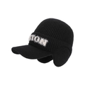Winter black knit earflap baseball cap with ston embroidery for cold outdoor weather - Black