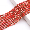 DIY necklace beads 4x6mm oval glass beads in translucent red with gold trim finish - 4x6mm Gold Edged Seed Beads approx. 48pcs/Strand / Porcelain Light Red Gold Edge