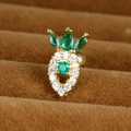 Gold pineapple cartilage stud earring featuring green and clear cubic zirconia stones - Gold Fruit Pineapple Style