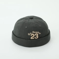 Detail of dark grey kids miki hat with Est. Number 23 embroidery and cotton texture - Letter 23 Style / Army Green
