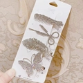 4-piece rhinestone hair clip set with silver comb, scissors, feather and butterfly shapes - Butterfly 4-piece Set (Gold)