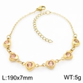 Elegant gold stainless steel bracelet with heart-shaped pink zircon gemstones and lobster clasp - Gold/Pink (KB183080)