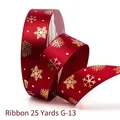 25-yard red satin ribbon with gold snowflake print for Christmas gift wrapping decoration - 2.5cmx25 Yards / Wine Red Multiple Snowflake Style (G-13)