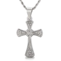 Vintage silver cross necklace for men featuring intricate scroll pattern and rope chain - Silver Scroll Vortex Pattern Cross Pendant (KP82369-K)