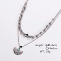 Collana a strati d'argento con pendente a ventaglio in turchese e dettagli sulle catene - Color Acciaio