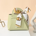 Pistachio green leather wedding favor box with a decorative chain pattern silk bow - Grass Green
