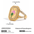 Goldener Edelstahlring mit Palmenmotiv in Rosa und feiner Zirkonia-Verzierung - Palme Stil (JDR0205004)