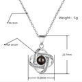 Silver swirl necklace with AAA zircon heart pendant and 100 languages projection - Platinum Clover Necklace