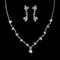 Set collana e orecchini di strass argentati con motivi floreali in cristallo lucido - Stile Clip per Orecchio 708