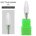 3/32 inch Torch Cylinder coarse ceramic nail drill bit with green identification ring - HF-19 Torch Cylinder Ceramic Drill Bit (C Coarse)