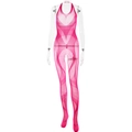 Dettaglio di un body in rete rosa con scollo all'americana e trama velata trasparente - Taglia unica / Rosa Rosso