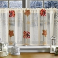 Embroidered Christmas cafe curtain with bells and poinsettia on white lace fabric - 140*60 / Maple Leaf Bell