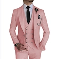 Three-piece slim fit men's business suit in pink with double-breasted vest and accessories - Pink